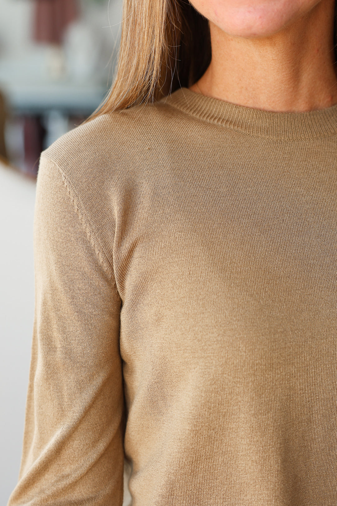 Long Sleeve Knit Sweater - Khaki