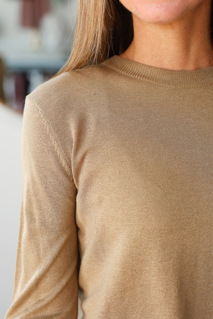 Long Sleeve Knit Sweater - Khaki