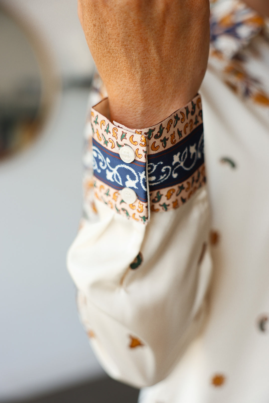 Printed Satin Button Down