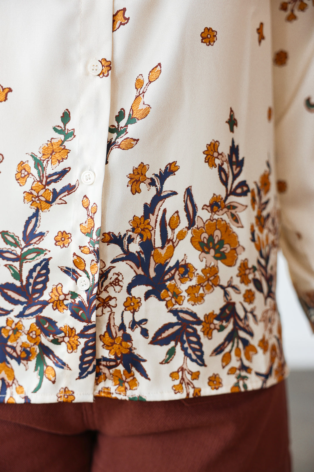 Printed Satin Button Down