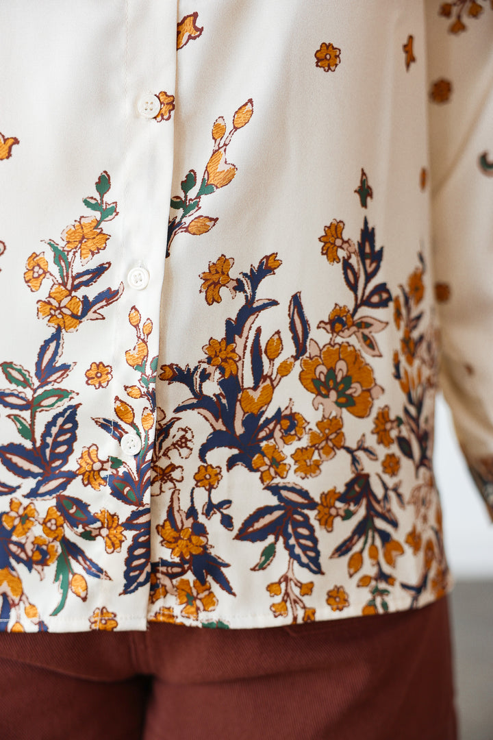 Printed Satin Button Down