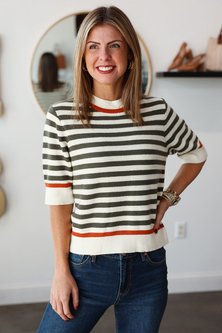 Short Sleeve Striped Knit Top
