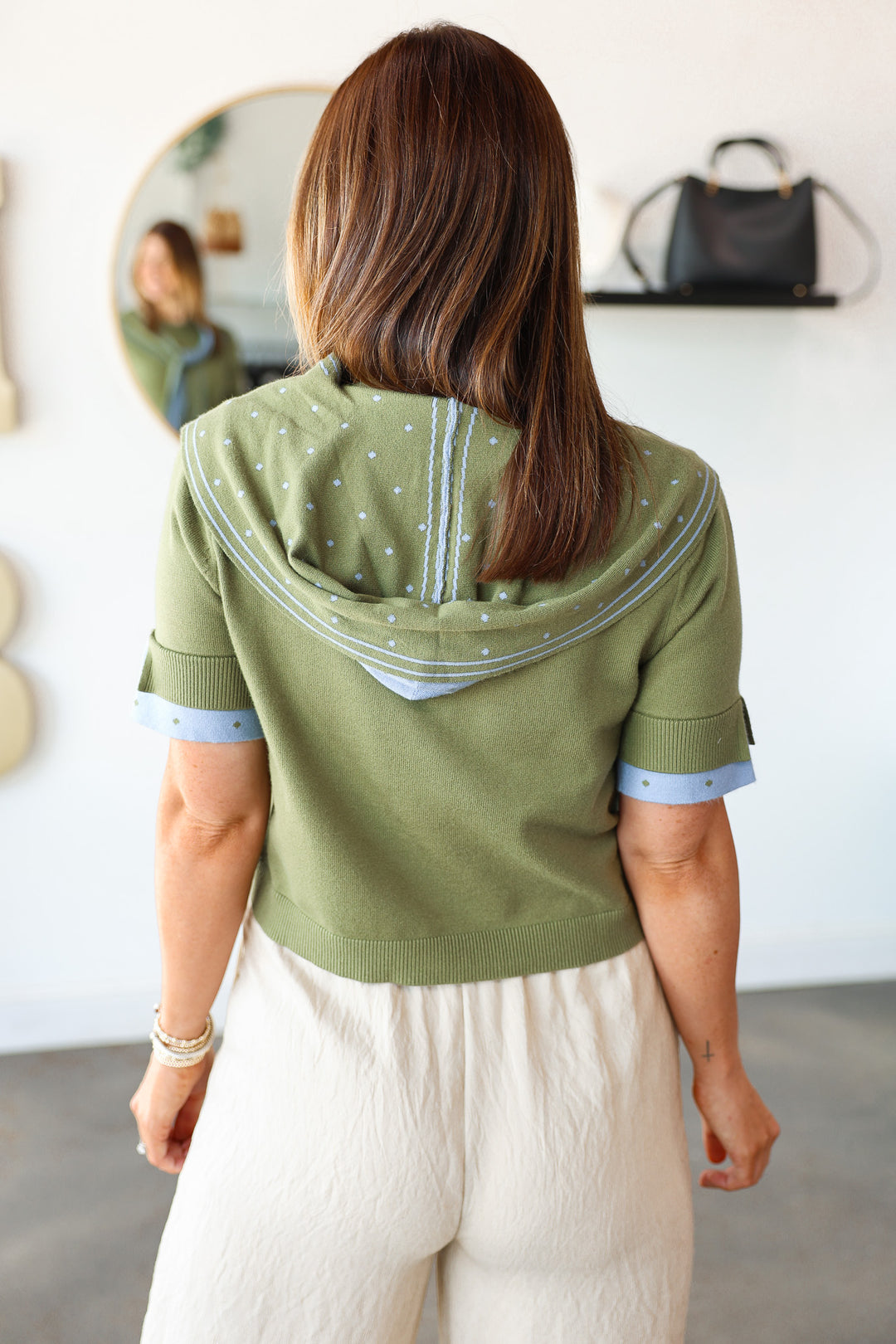 Shoulder Wrap Knit Top - Olive/Blue
