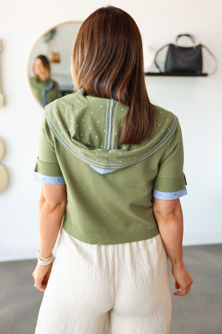 Shoulder Wrap Knit Top - Olive/Blue