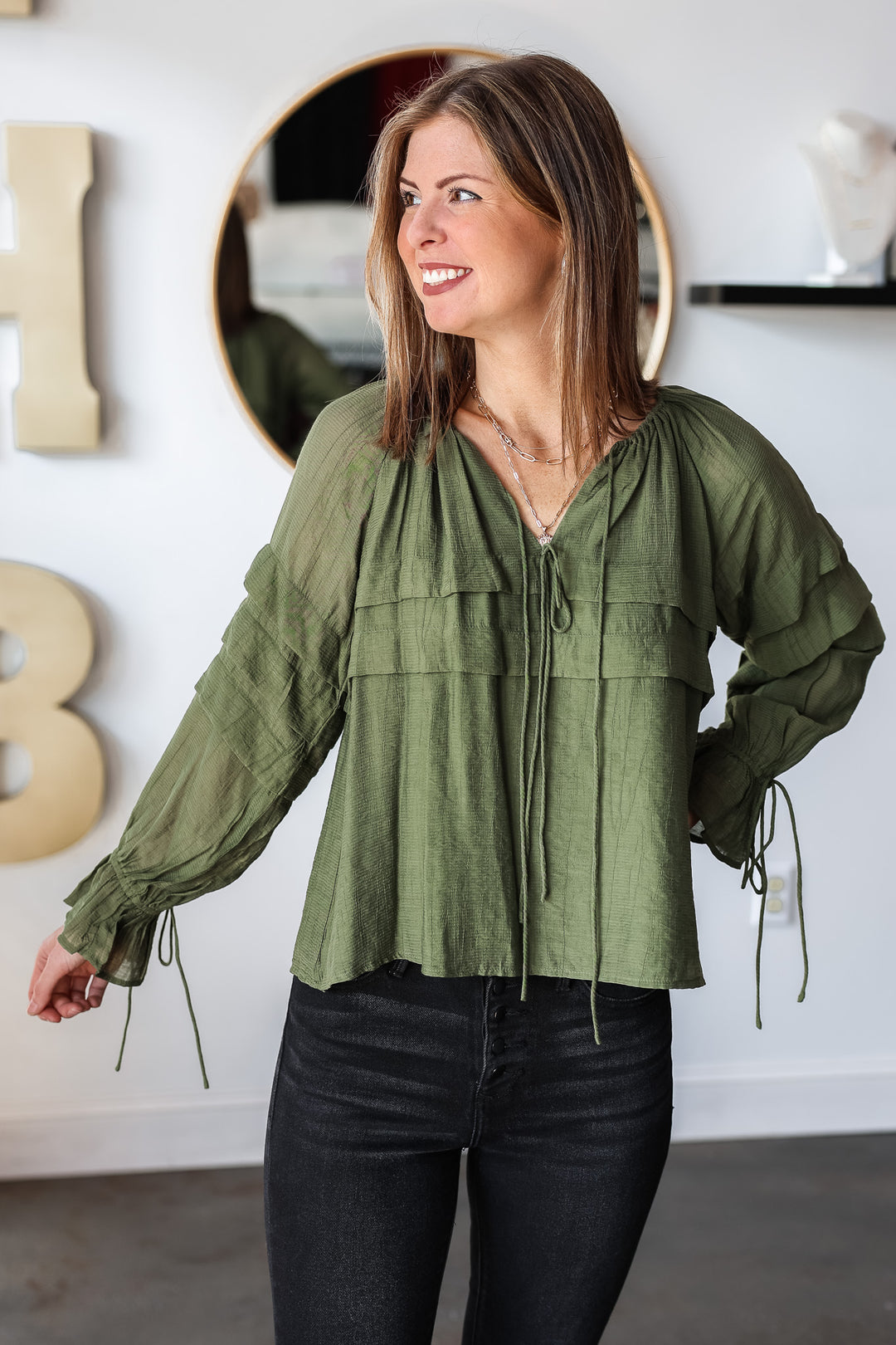 Ruffle Detail Top - Olive