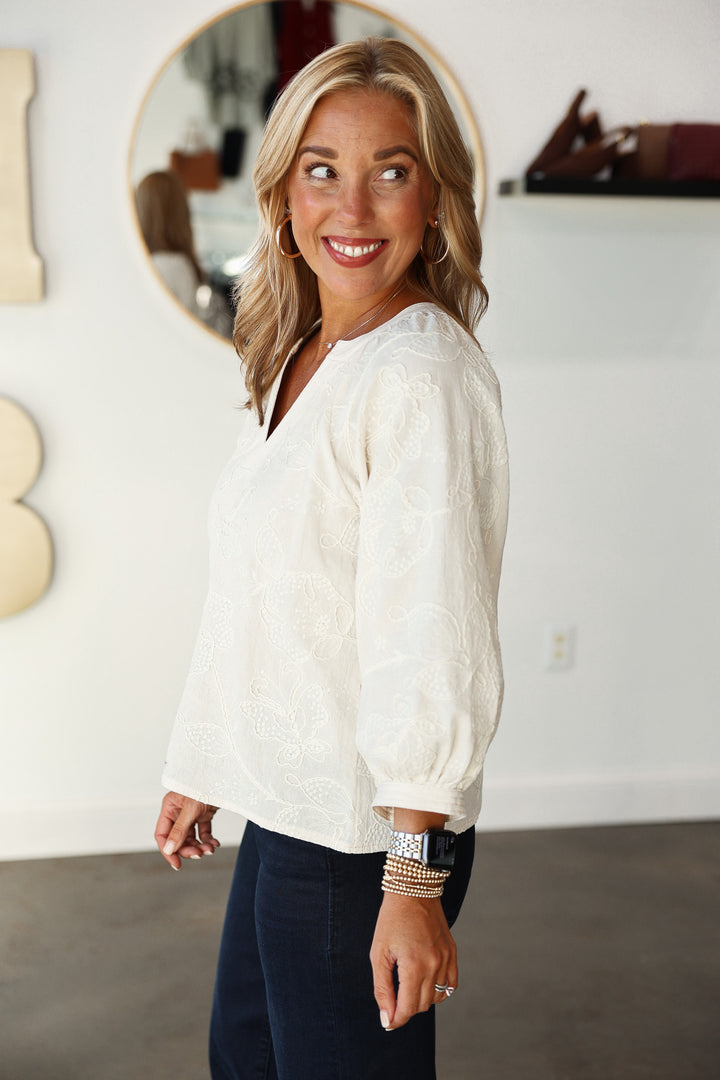 Embroidered Detail Top - Ecru