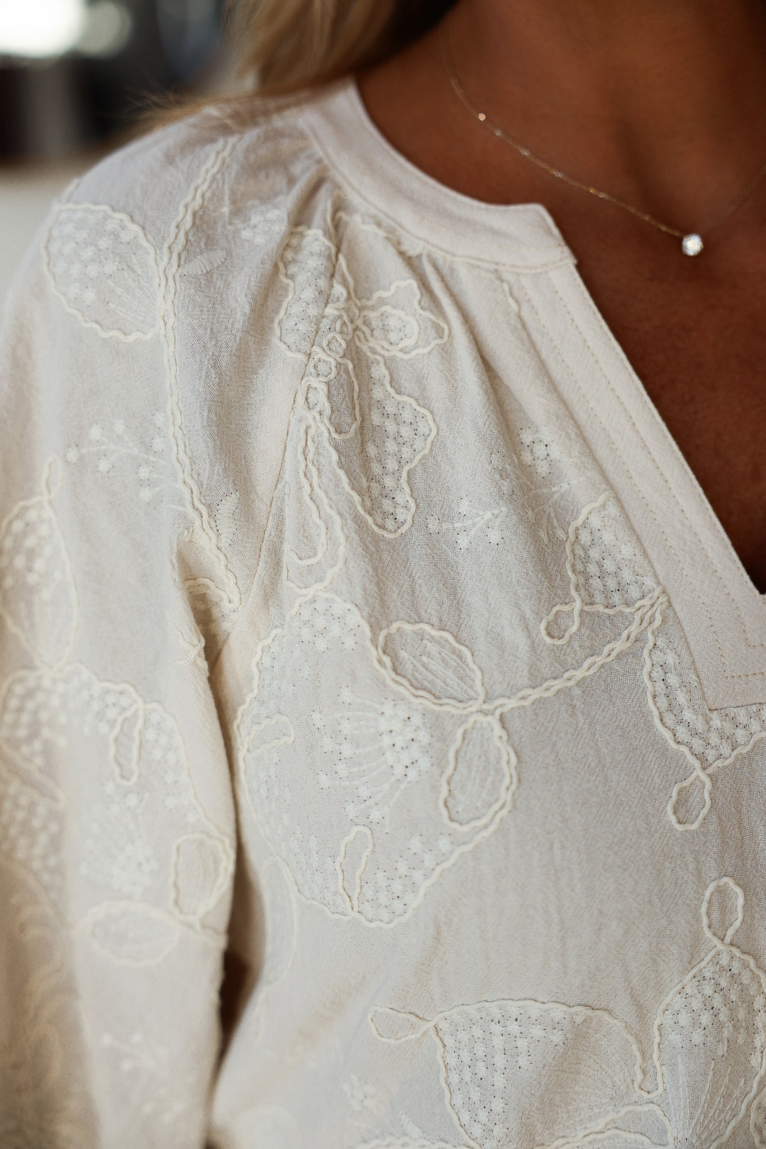 Embroidered Detail Top - Ecru