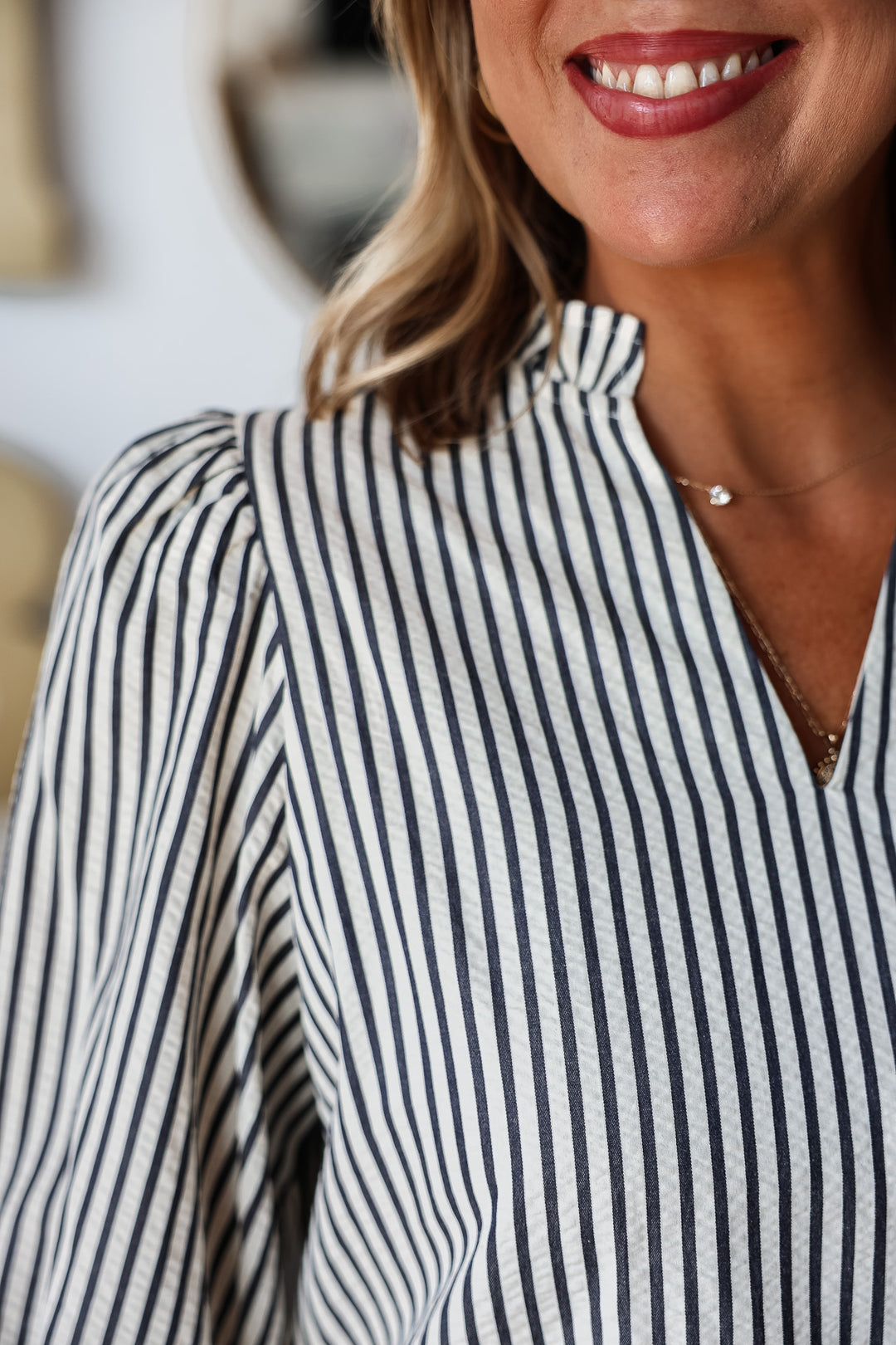 Bow Sleeve Striped Top - Black