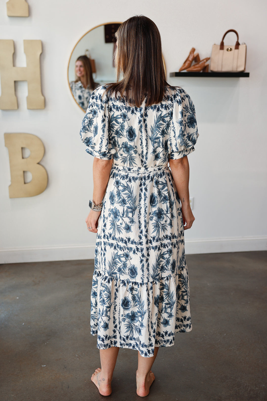Button Front Floral Maxi Dress - Navy