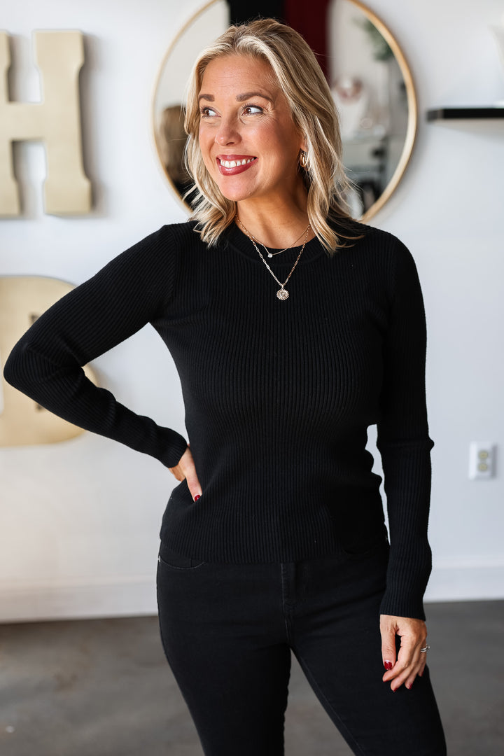 Ribbed Sweater Top - Black