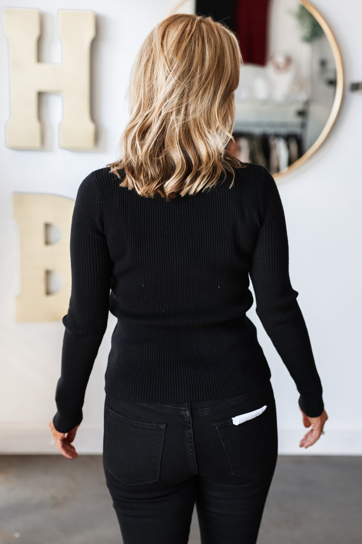 Ribbed Sweater Top - Black