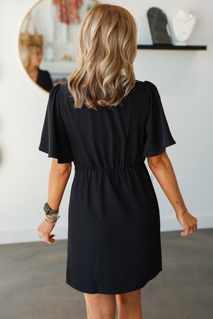 Ruffled Wrap Dress - Black