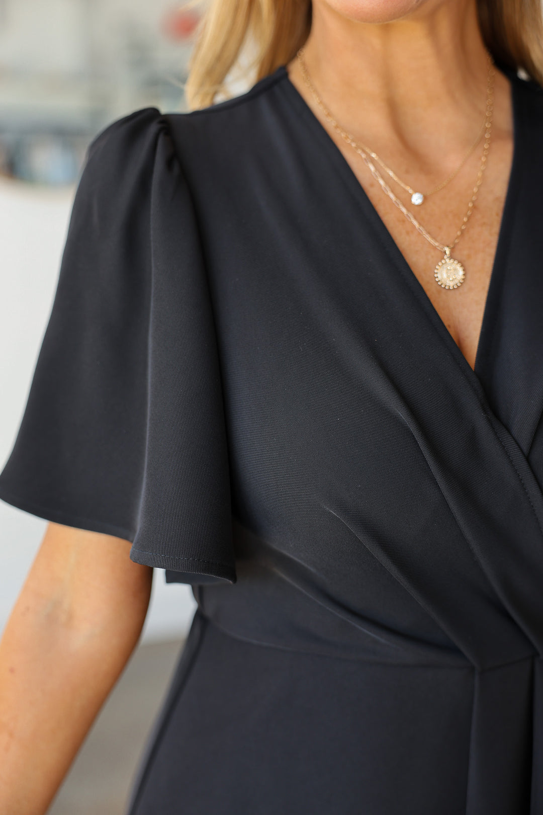 Ruffled Wrap Dress - Black