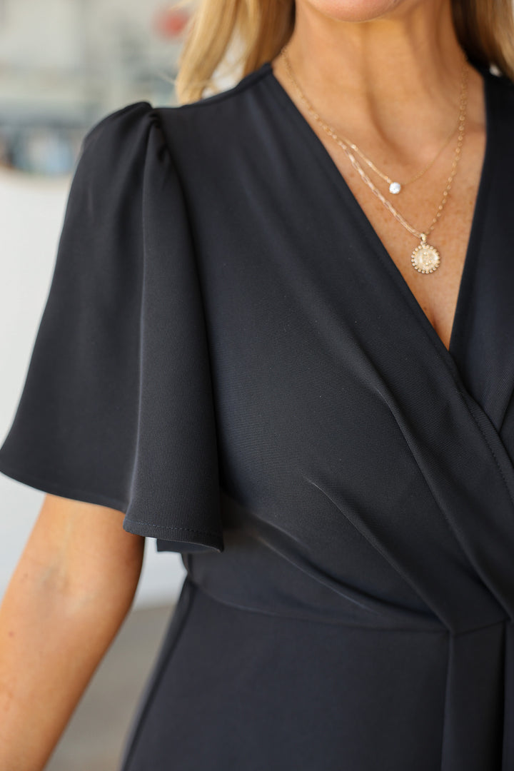 Ruffled Wrap Dress - Black