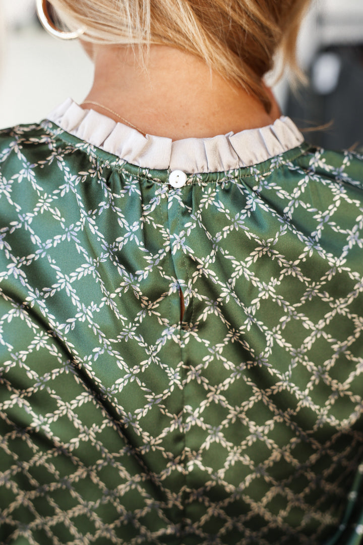 Ruffle Detail Printed Top - Olive