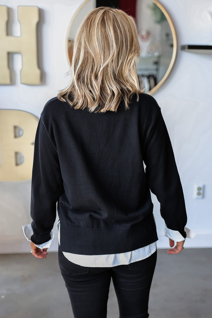 Layered Look Sweater - Black/White