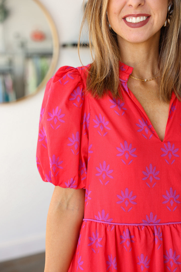 Printed Tiered Maxi Dress - Red