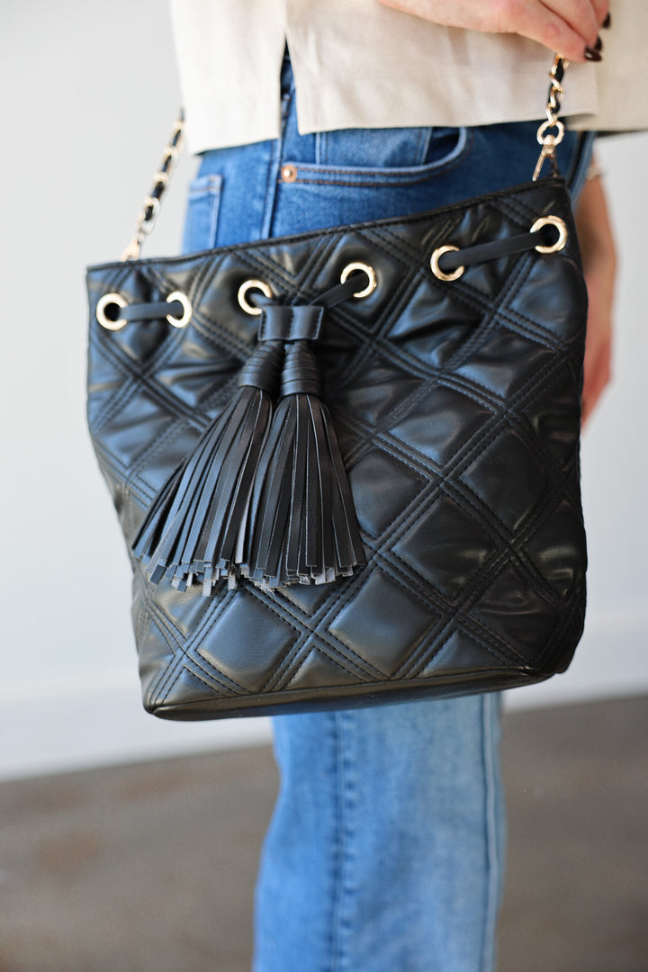 Estelle Quilted Bucket Bag - Black