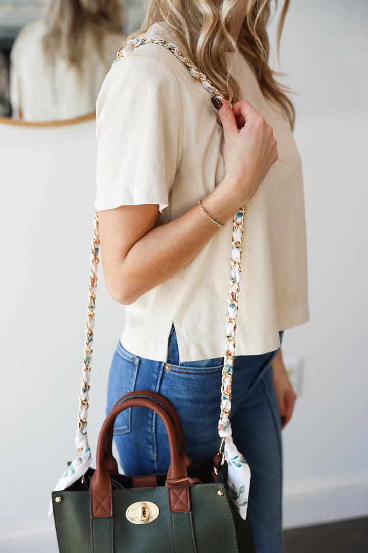 Crossbody Scarf Chain Strap - Ivory Rose