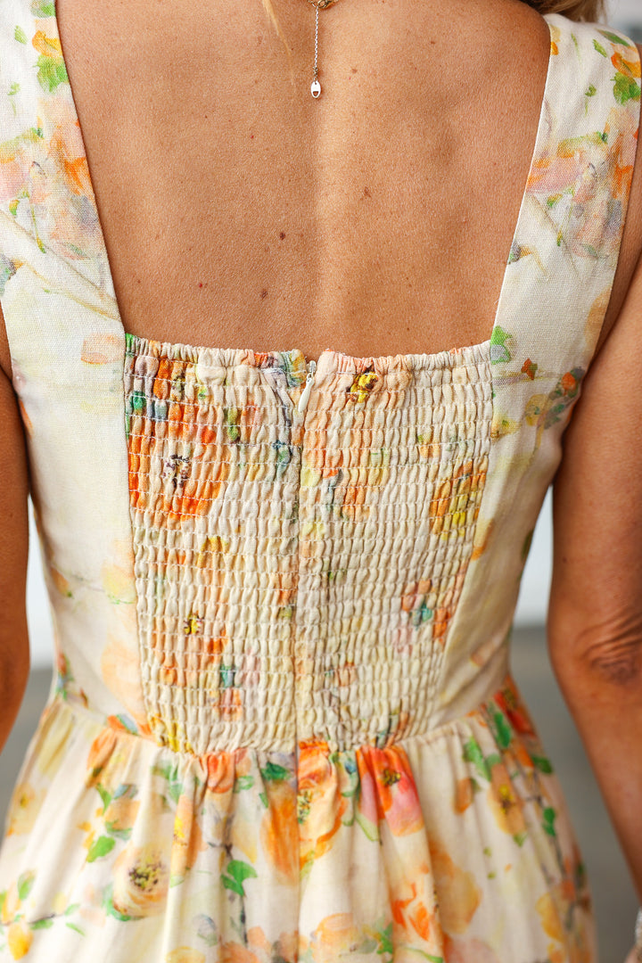 Square Neck Floral Midi Dress