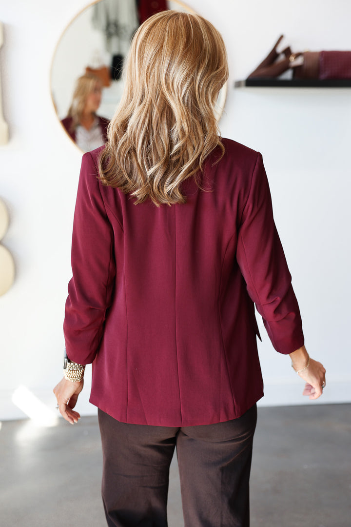 Scrunch Sleeve Blazer - Burgundy