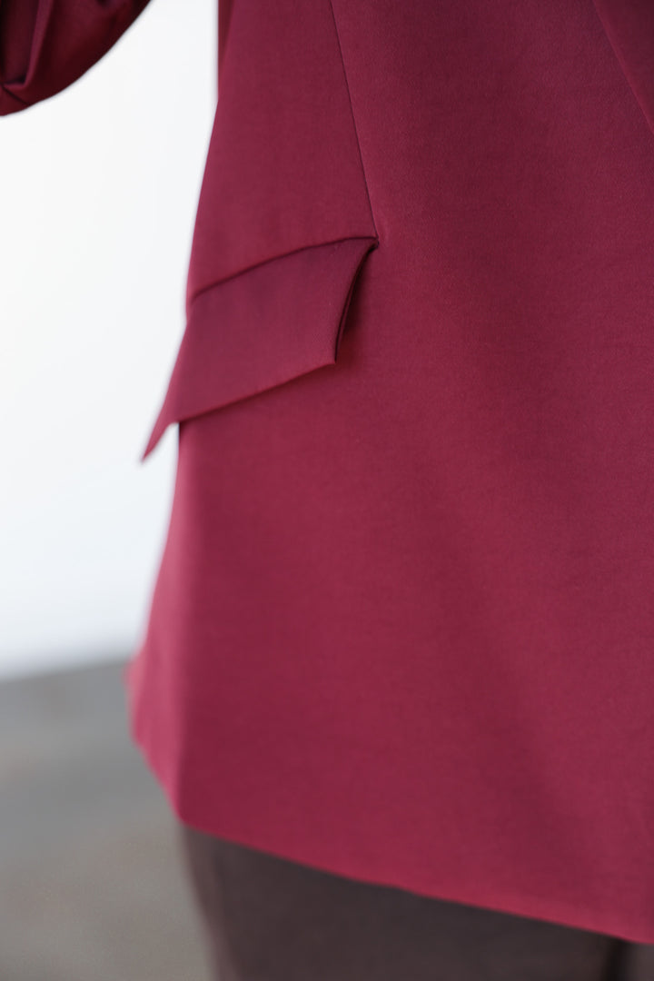 Scrunch Sleeve Blazer - Burgundy