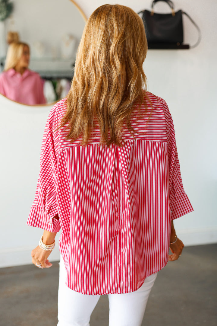 Striped Button Down Top - Red