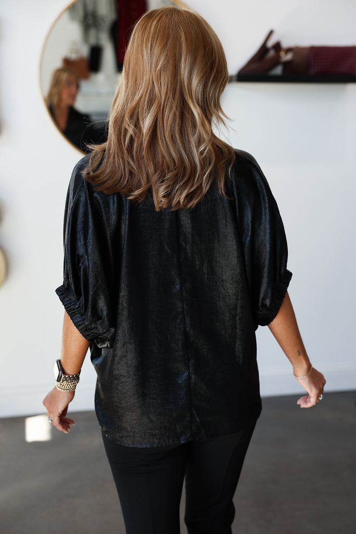 Relaxed Fit Shimmer Blouse - Black