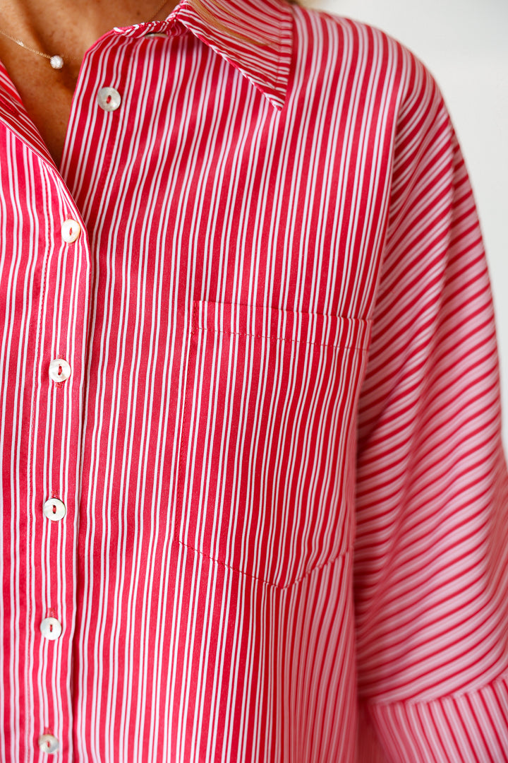 Striped Button Down Top - Red