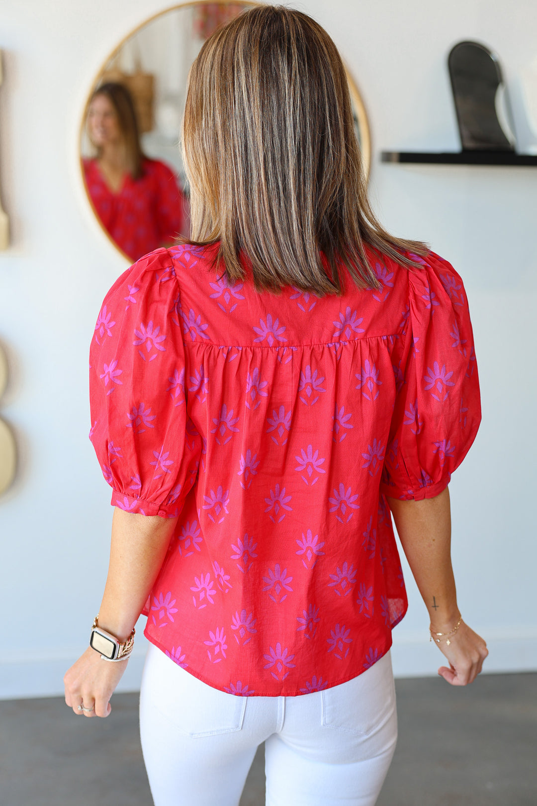Printed Tie Front Top - Red