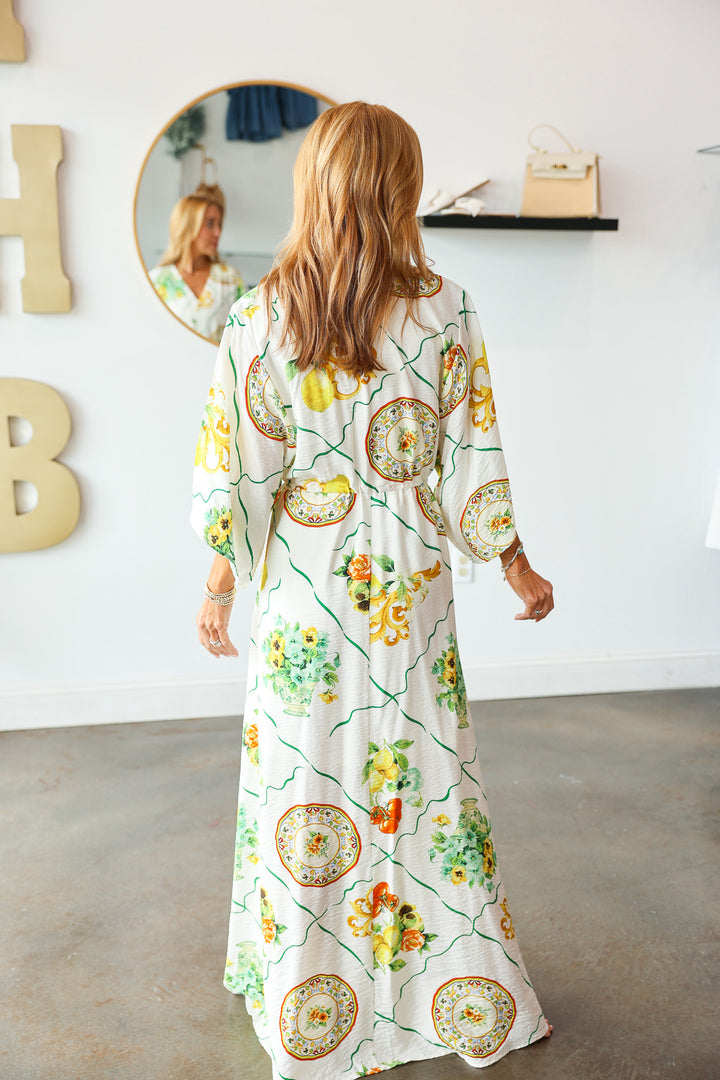 Citrus Floral Cinch Waist Dress