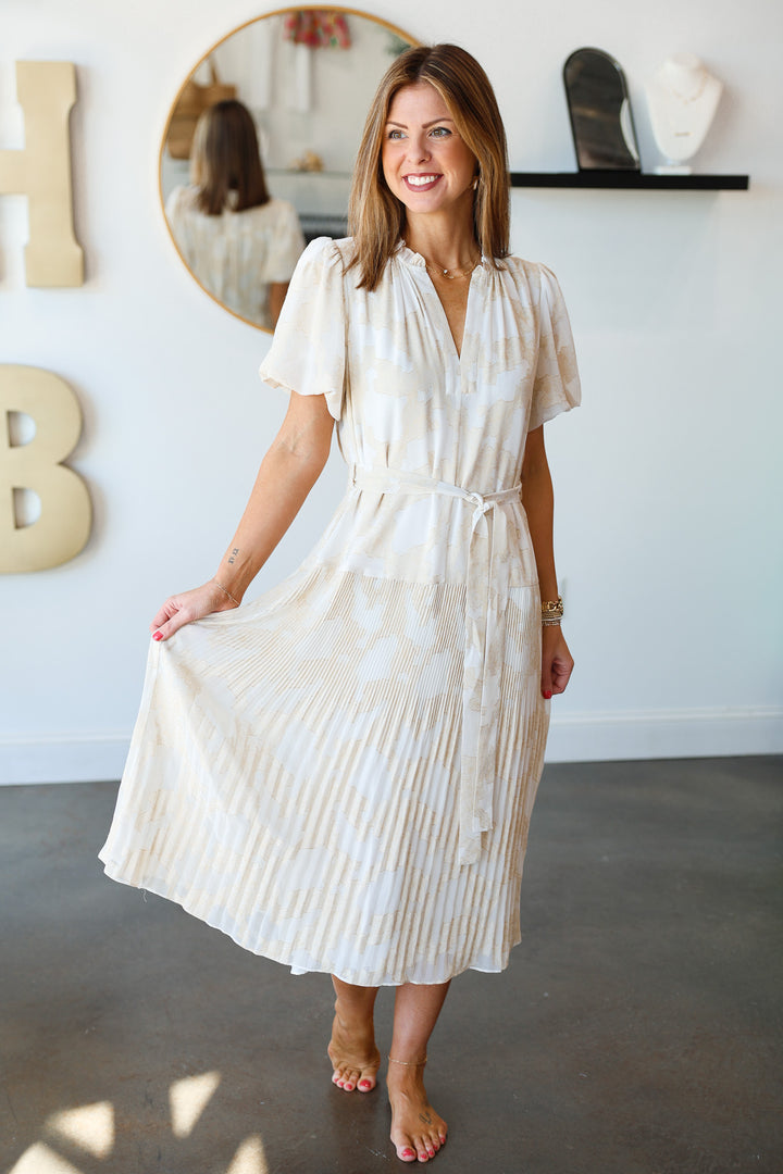 Pleated Skirt Midi Dress - Natural