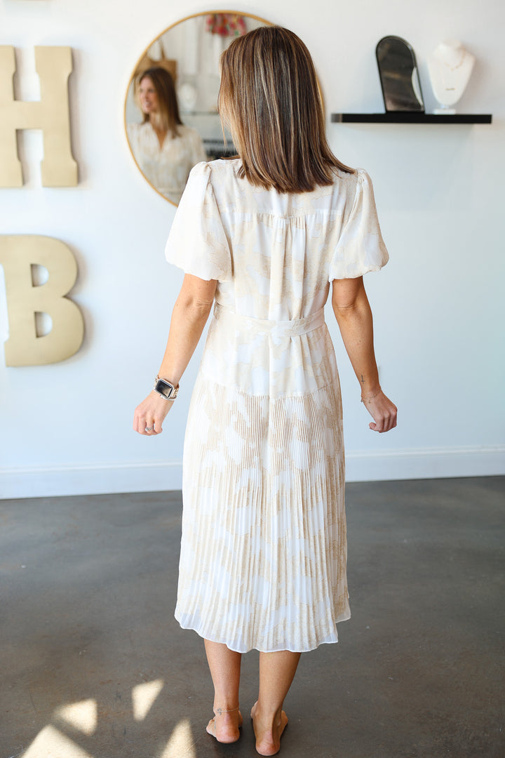 Pleated Skirt Midi Dress - Natural