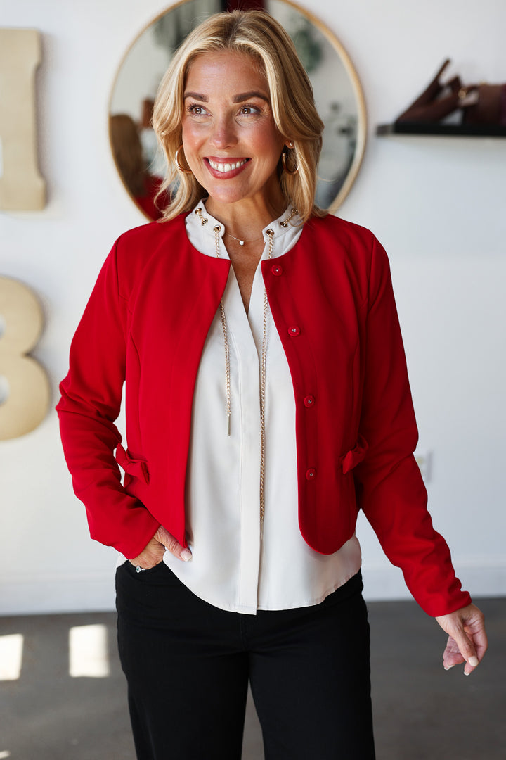 Bow Pocket Ponte Jacket - Red