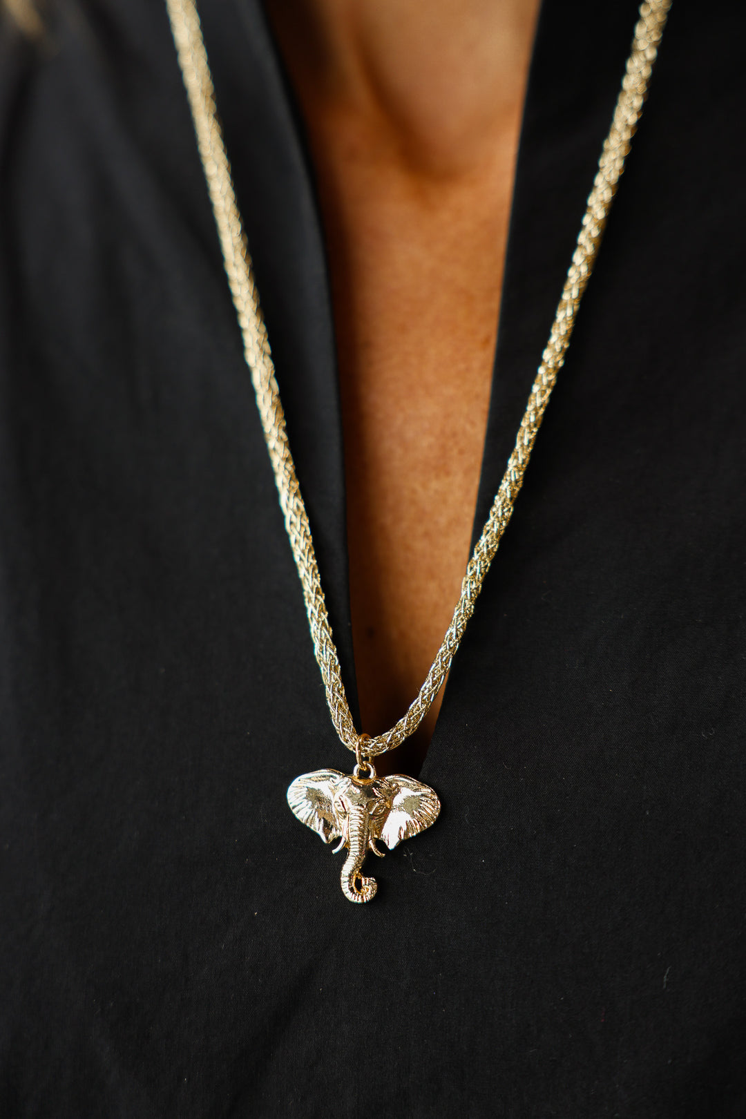 Elephant Cord Necklace - Gold