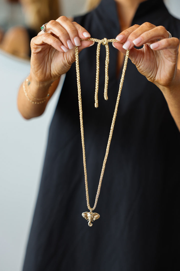 Elephant Cord Necklace - Gold