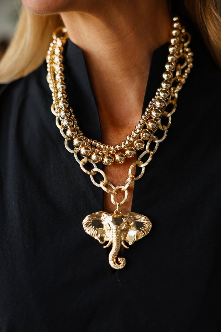 Layered Elephant Necklace - Gold