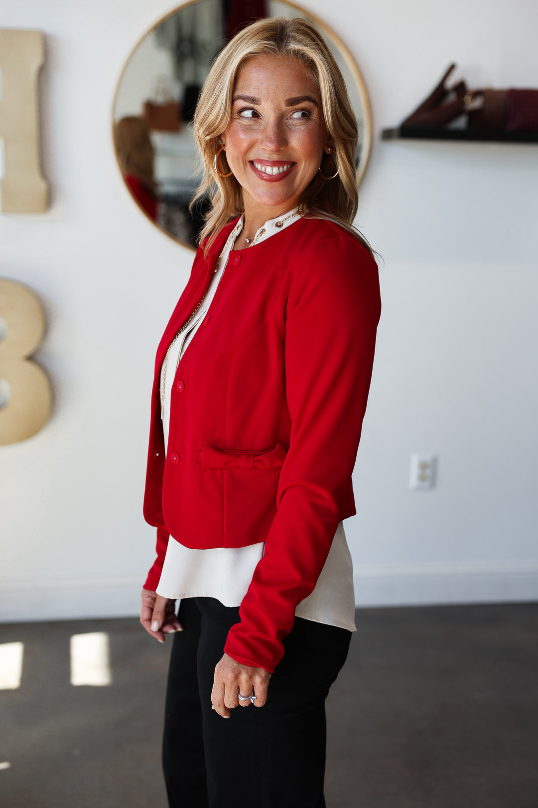 Bow Pocket Ponte Jacket - Red