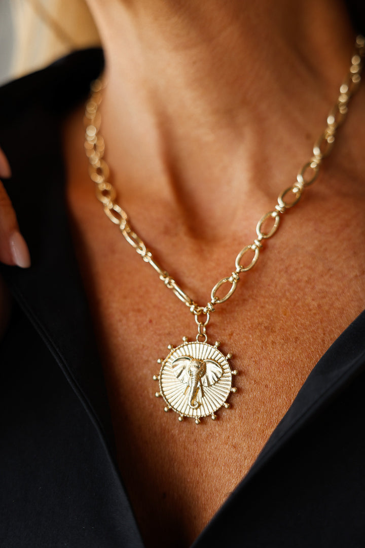 Elephant Coin Necklace - Gold