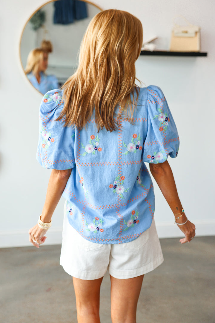 Floral Pattern Top - Chambray