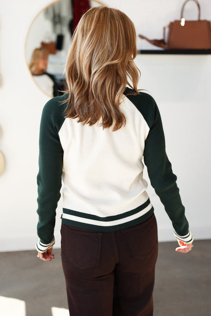 Varsity Style Sweater - Ivory/Green