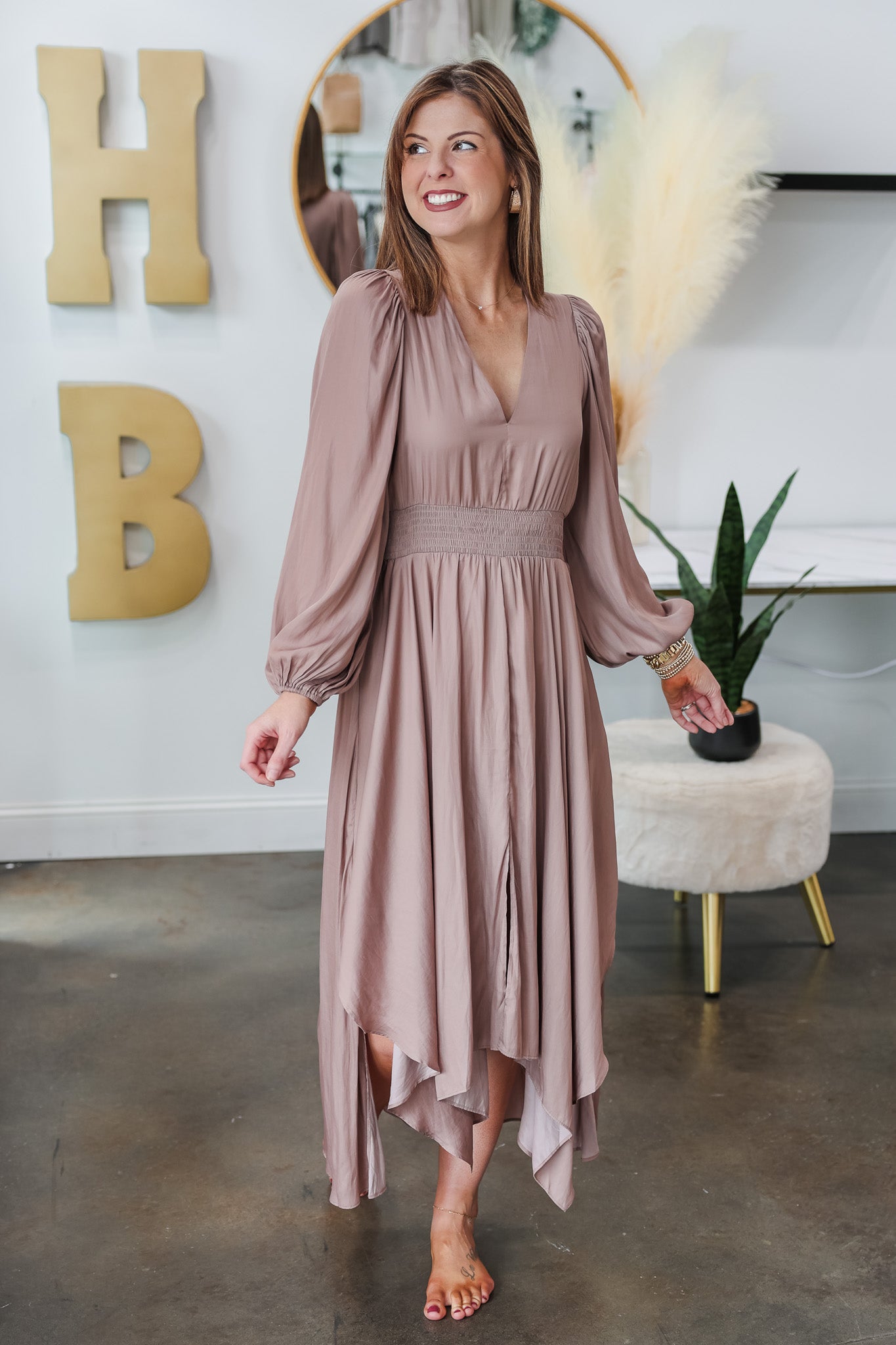 Long Sleeve Satin Maxi Dress Dusty Orchid Ivy House Boutique