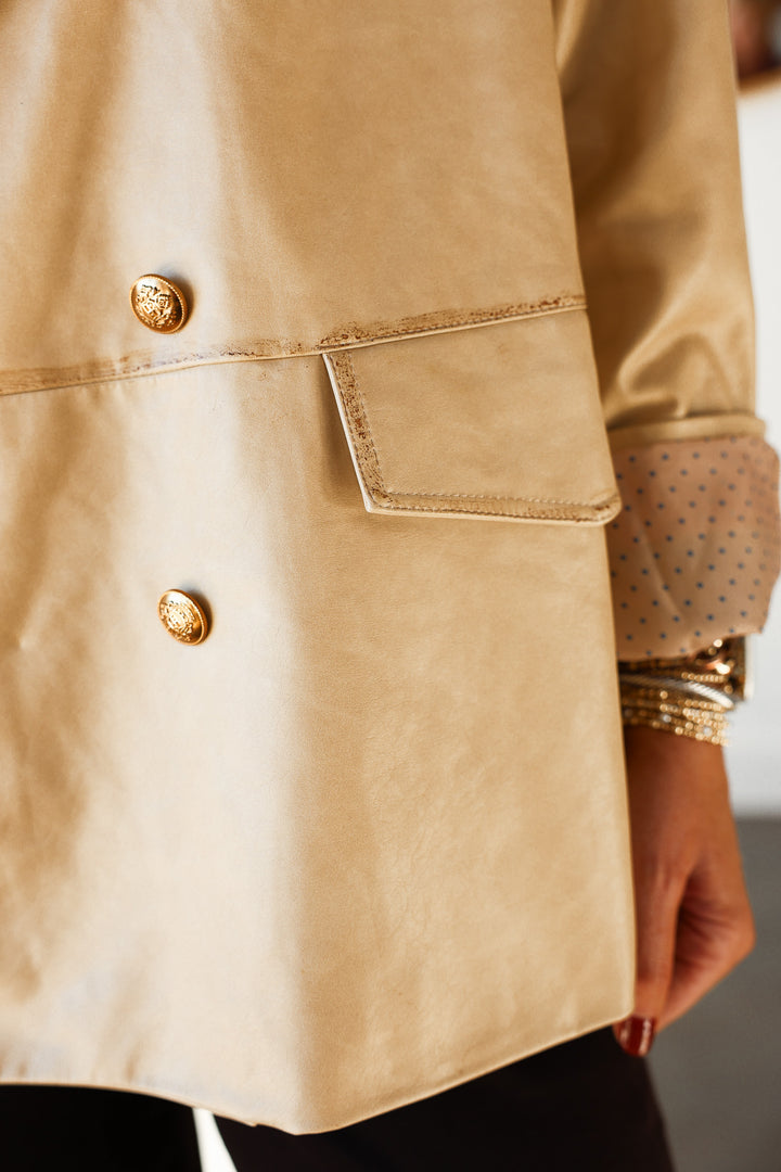 Oversized Faux Leather Jacket - Beige