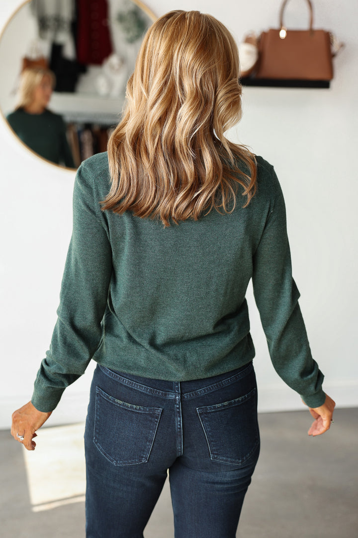 Long Sleeve Knit Sweater - Dark Green