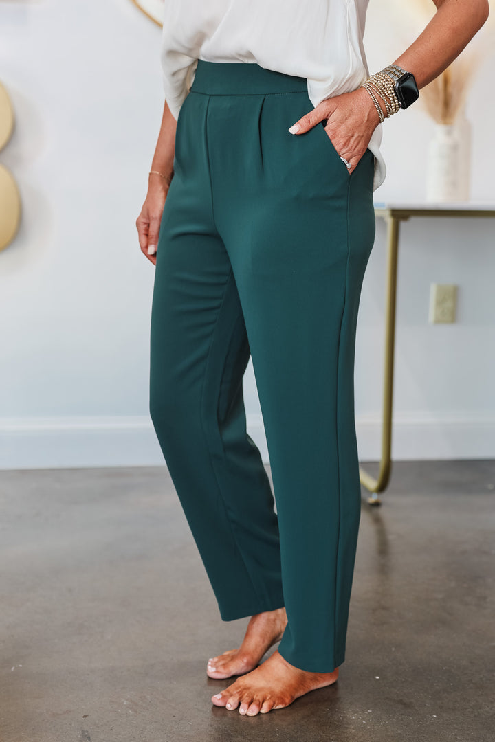 Elastic Waist Tailored Dress Pants - Astro Green