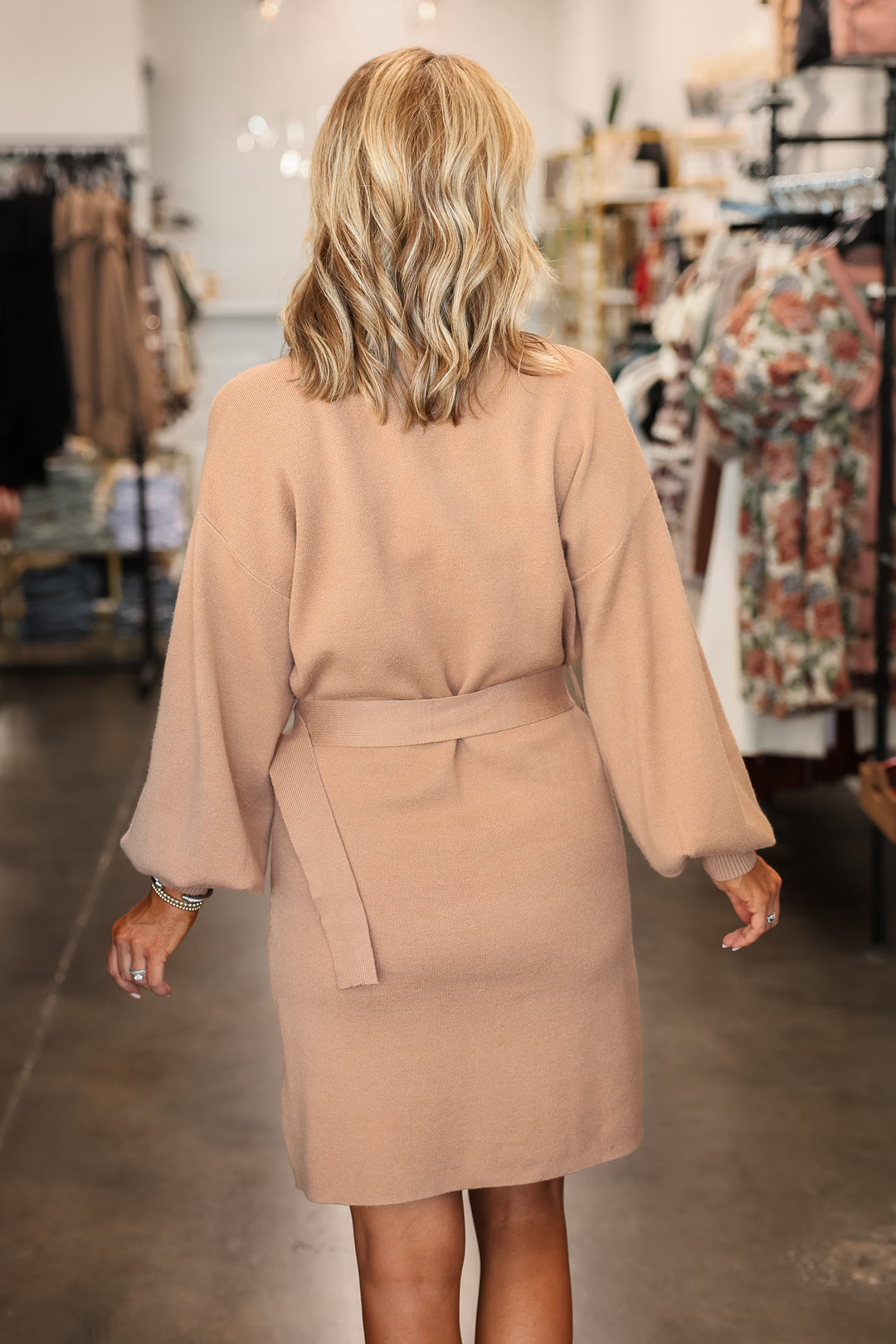 Belted Sweater Dress - Taupe