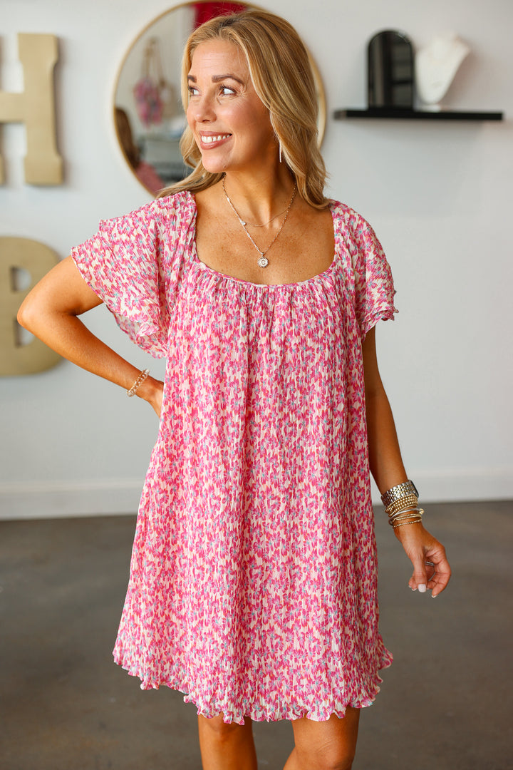 Floral Tie Back Mini Dress - Fuchsia