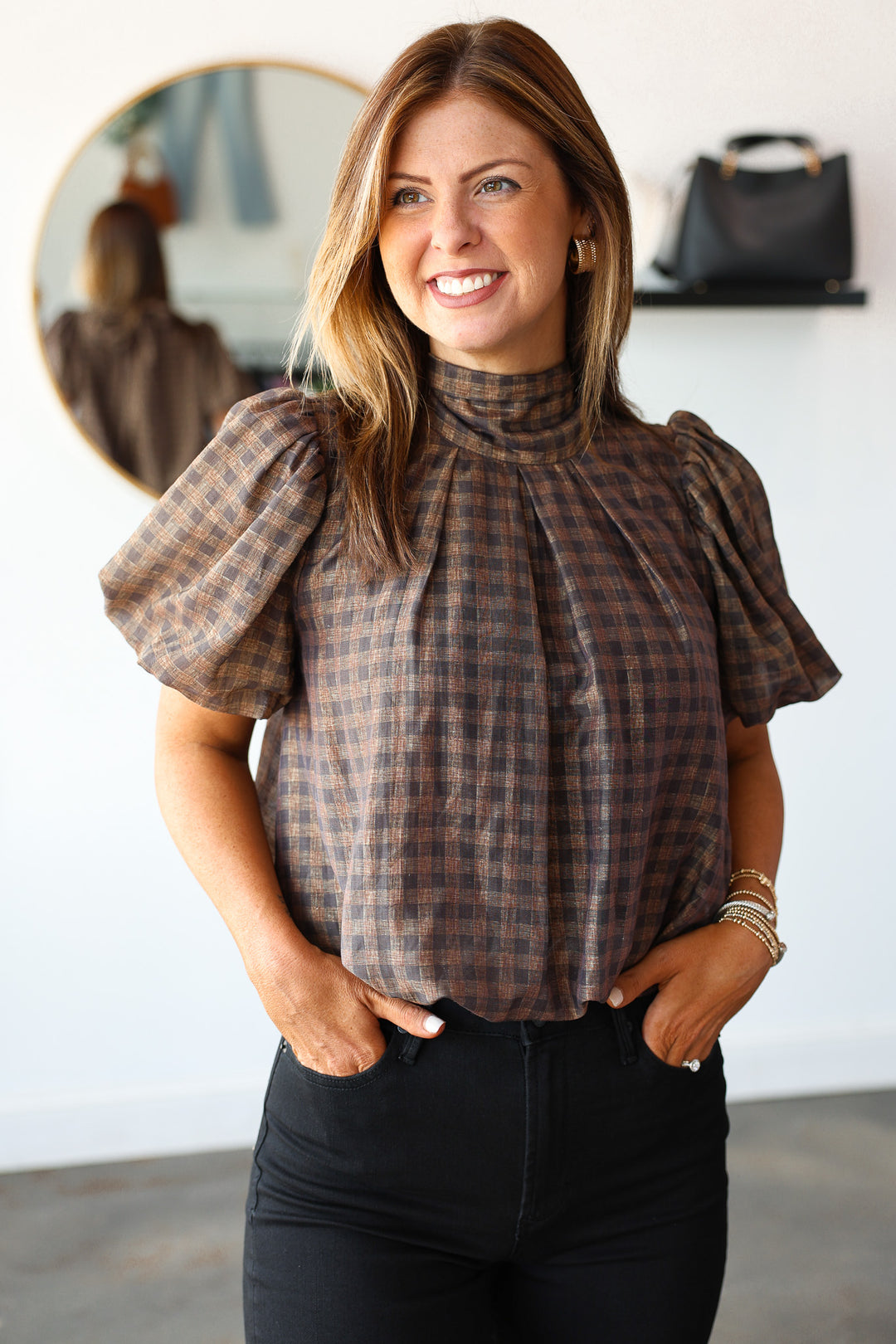 Gingham Top - Brown/Black