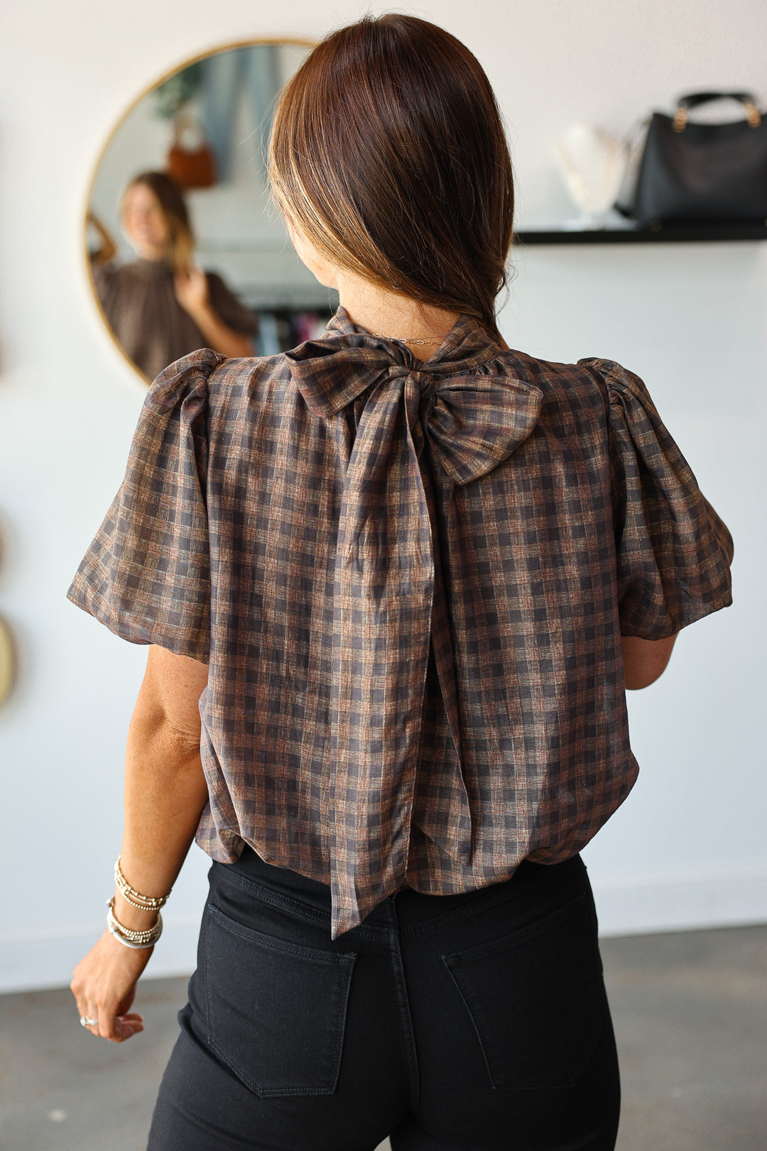 Gingham Top - Brown/Black