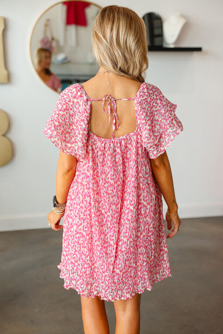 Floral Tie Back Mini Dress - Fuchsia